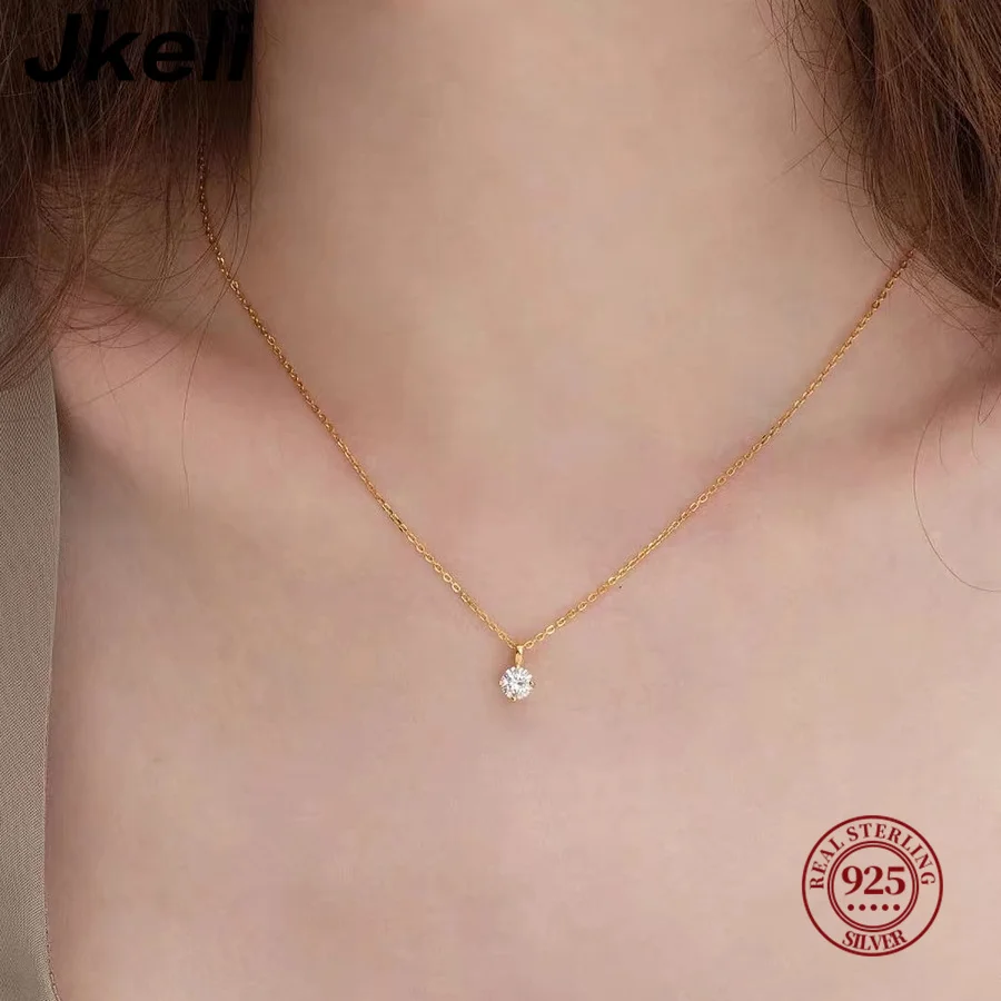Jkeli -S925 Pure silver 14k gold pendant Multi-functional single diamond necklace with six claws Zircon necklace for women gift - Image 6