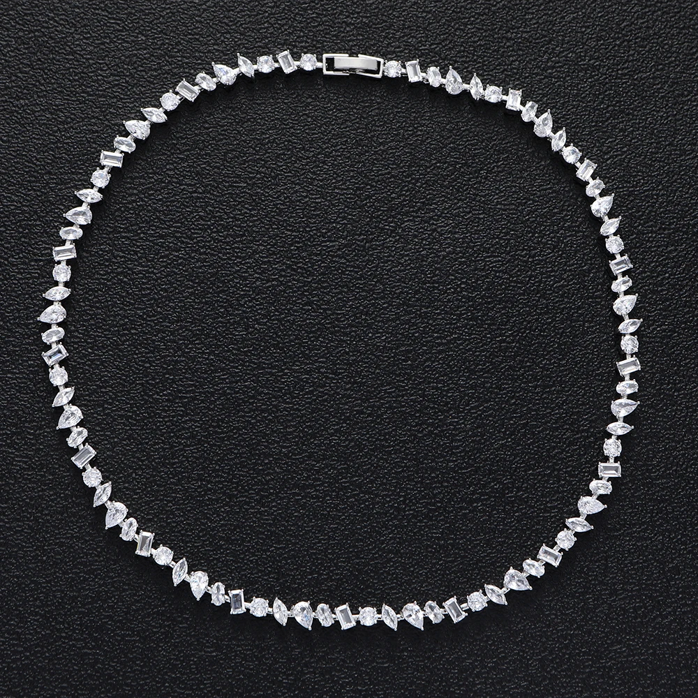 Luxury Bridal Zirconia Jewelry Sets For Women Square Necklace Earrings Set Dubai Nigeria CZ Crystal Wedding Jewelry Sets HXS026 - Image 5