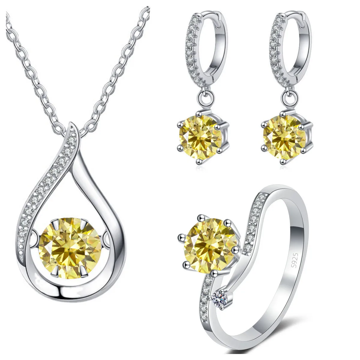Real 925 Silver Moissanite Jewelry Set Pendant Necklace Ring Stud Earrings Solitaire Pendant Necklace Set for Women Men Gift - Image 9