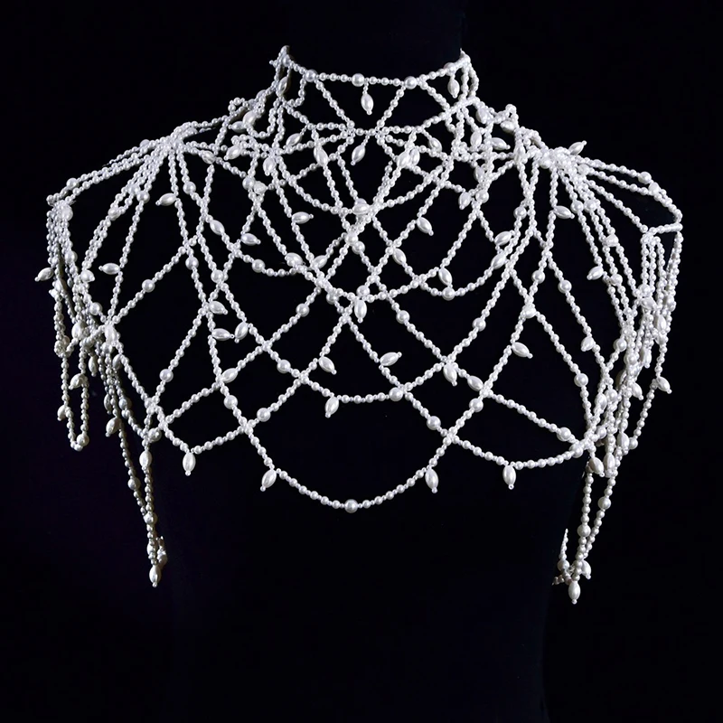 Fashion Pearls Bridal Jacket Shawl Wedding Shoulder Jewelry Chain Necklace Handmade Women Prom Accessories - Image 5