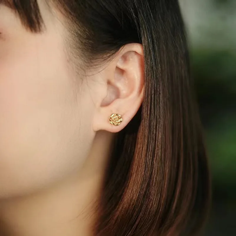 Shining Real 18k Rose Earrings for Woman High-quality Luxury AU750 Earring Party Banquet Jewelry - Image 4