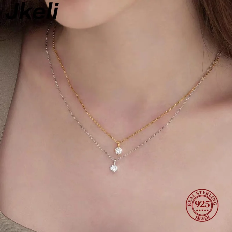 Jkeli -S925 Pure silver 14k gold pendant Multi-functional single diamond necklace with six claws Zircon necklace for women gift - Image 4