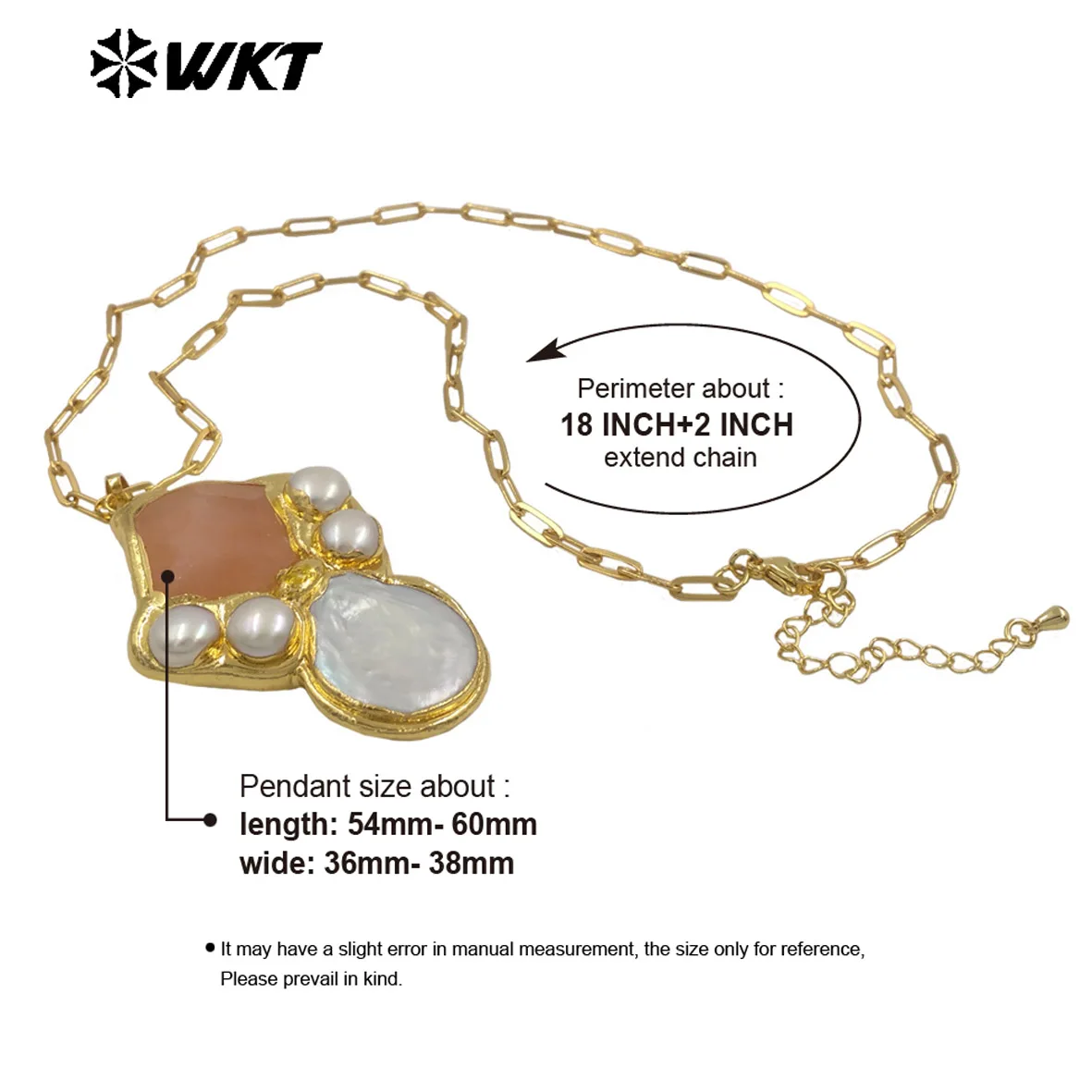 WT-JN345 Delicate Rectangle Chain With Gold Plated Natural Gemstones And Pearl Pendant Necklace For Unique Fashion Birthday Gift - Image 6